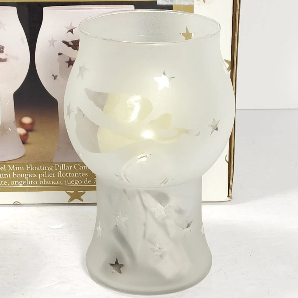 Vintage 2000 Pfaltzgraff White Angel Mini Floating‎ Pillar Candle Set (2) NIB